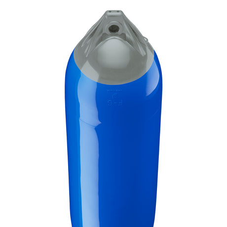 Blue boat fender with Grey-Top, Polyform F-6 angled shot