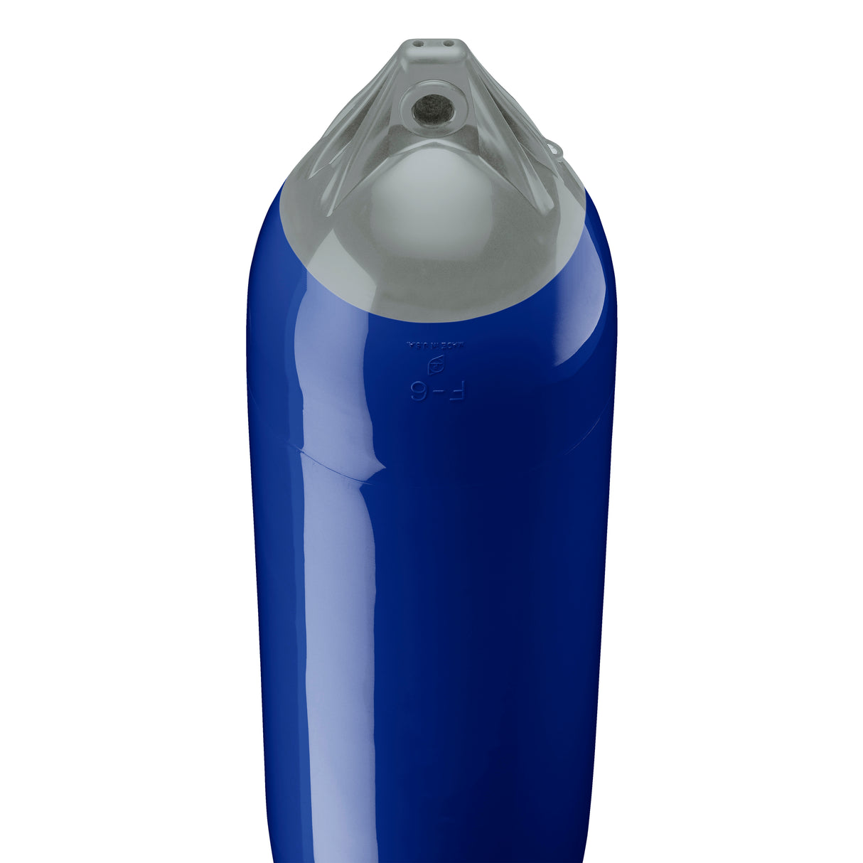 Cobalt Blue boat fender with Grey-Top, Polyform F-6 angled shot