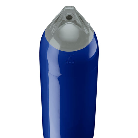 Cobalt Blue boat fender with Grey-Top, Polyform F-6 angled shot