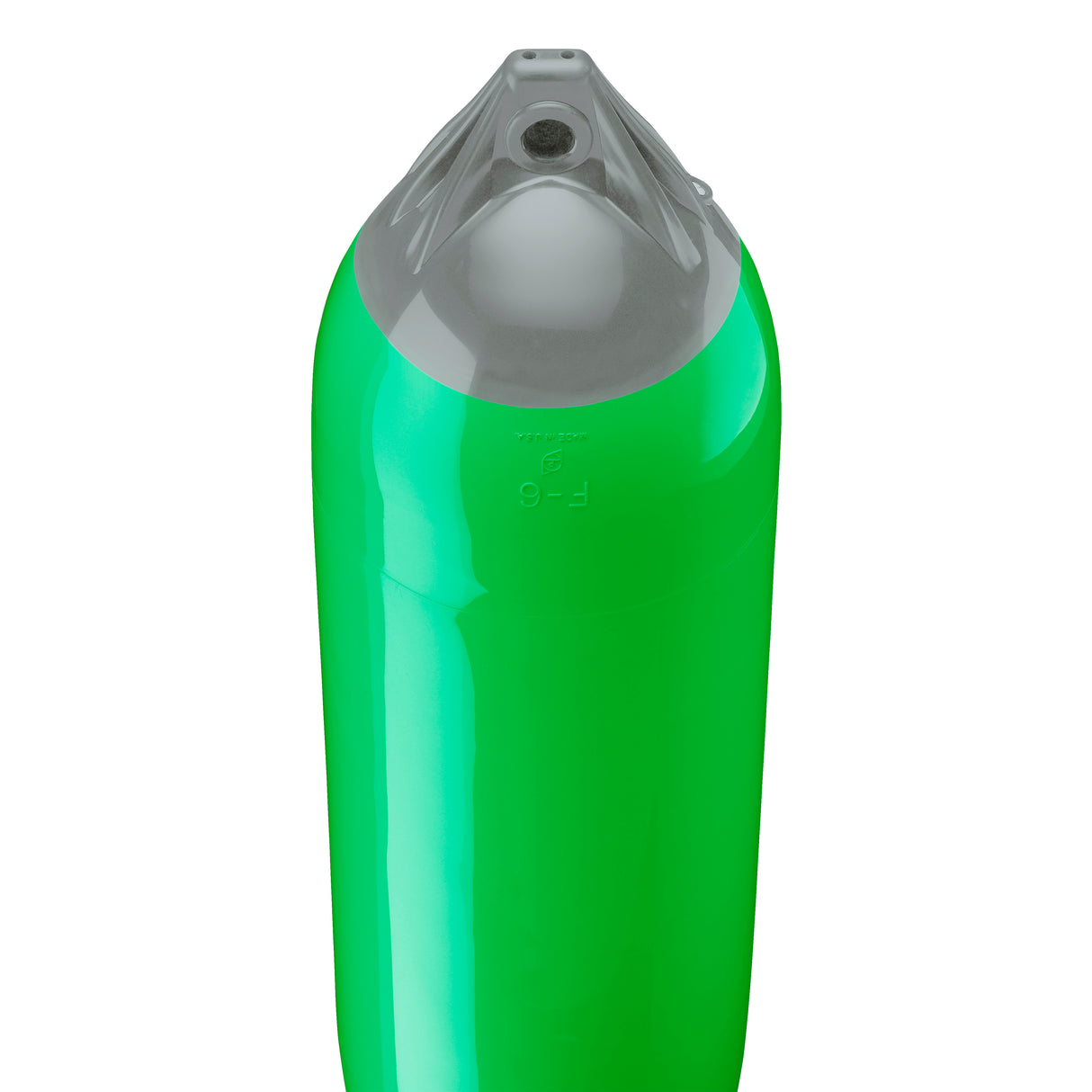 Green boat fender with Grey-Top, Polyform F-6 angled shot