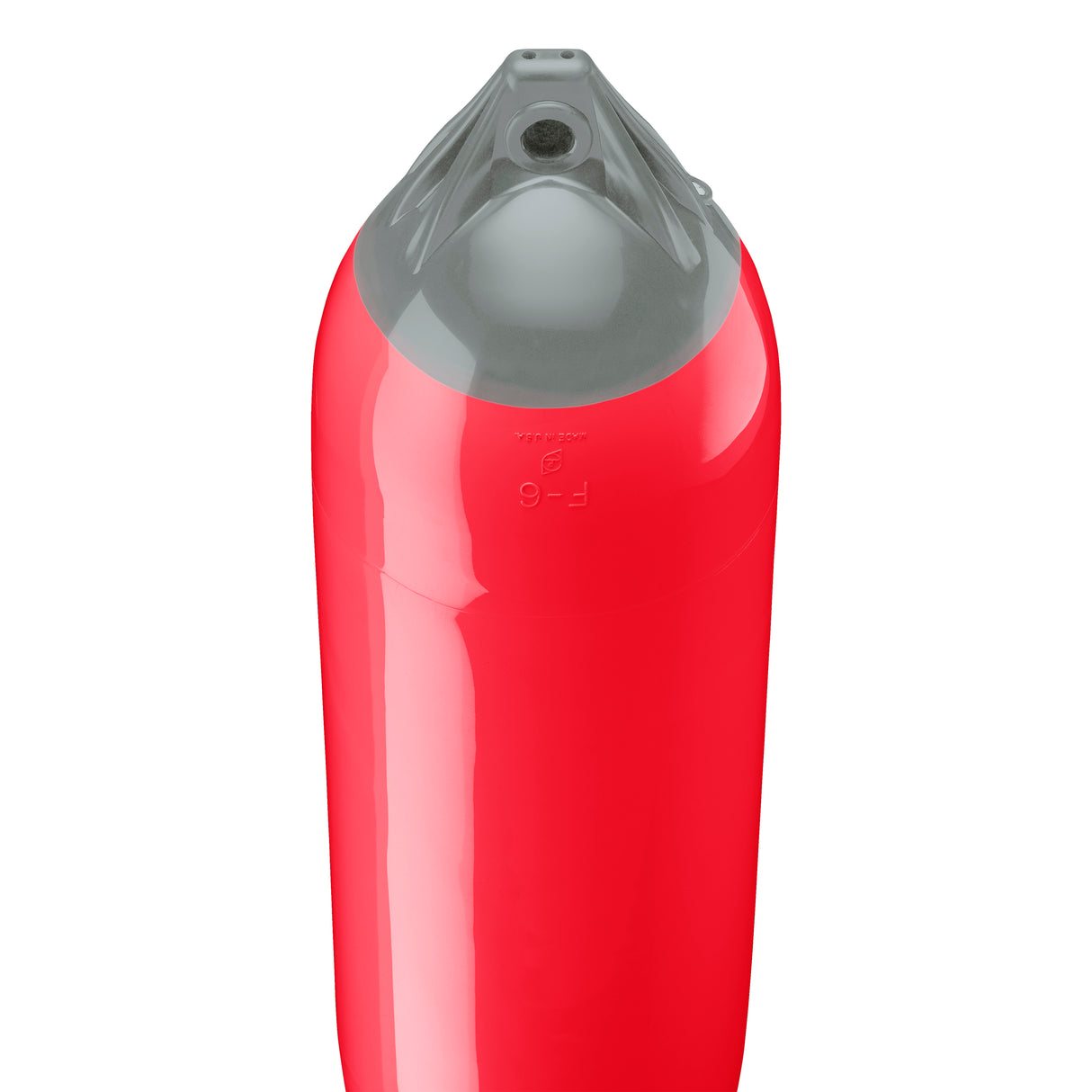 Red boat fender with Grey-Top, Polyform F-6 angled shot