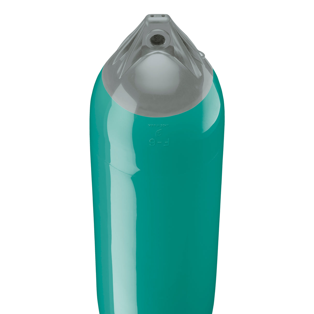 Teal boat fender with Grey-Top, Polyform F-6 angled shot