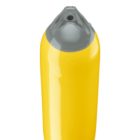 Yellow boat fender with Grey-Top, Polyform F-6 angled shot