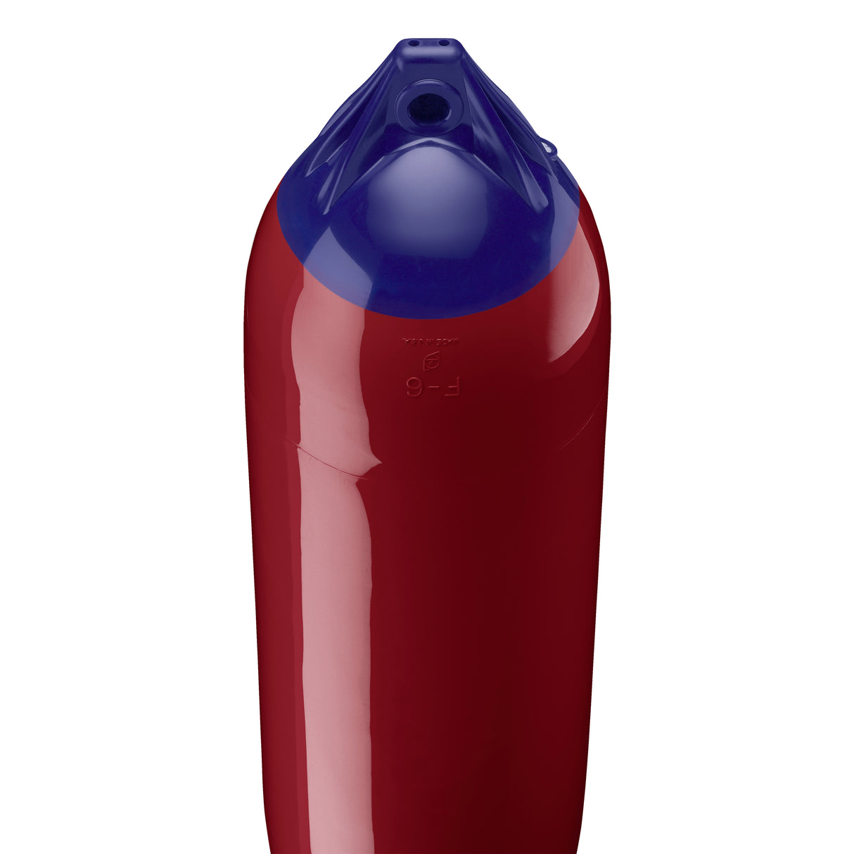 Burgundy boat fender with Navy-Top, Polyform F-6 angled shot