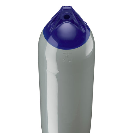 Grey boat fender with Navy-Top, Polyform F-6 angled shot