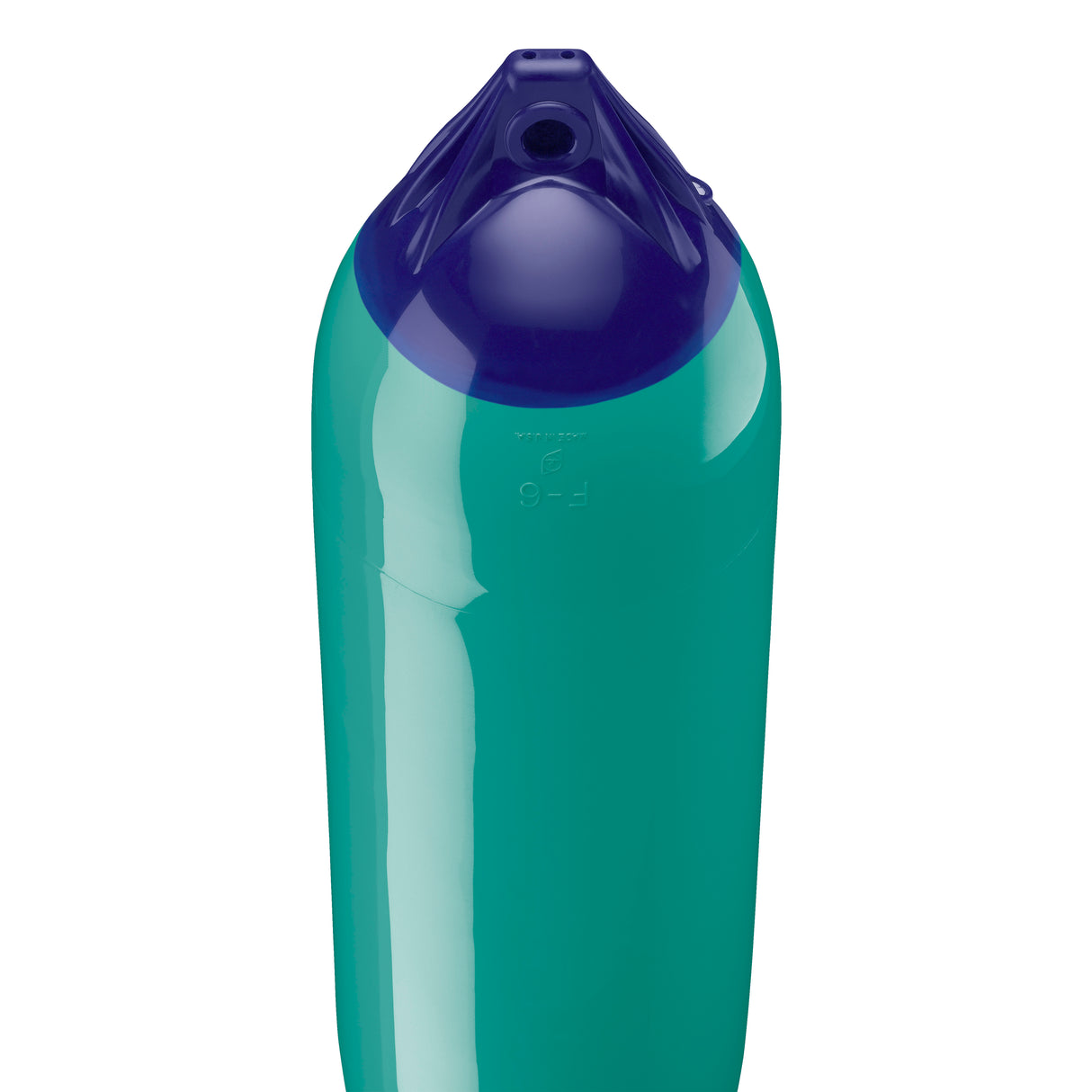 Teal boat fender with Navy-Top, Polyform F-6 angled shot