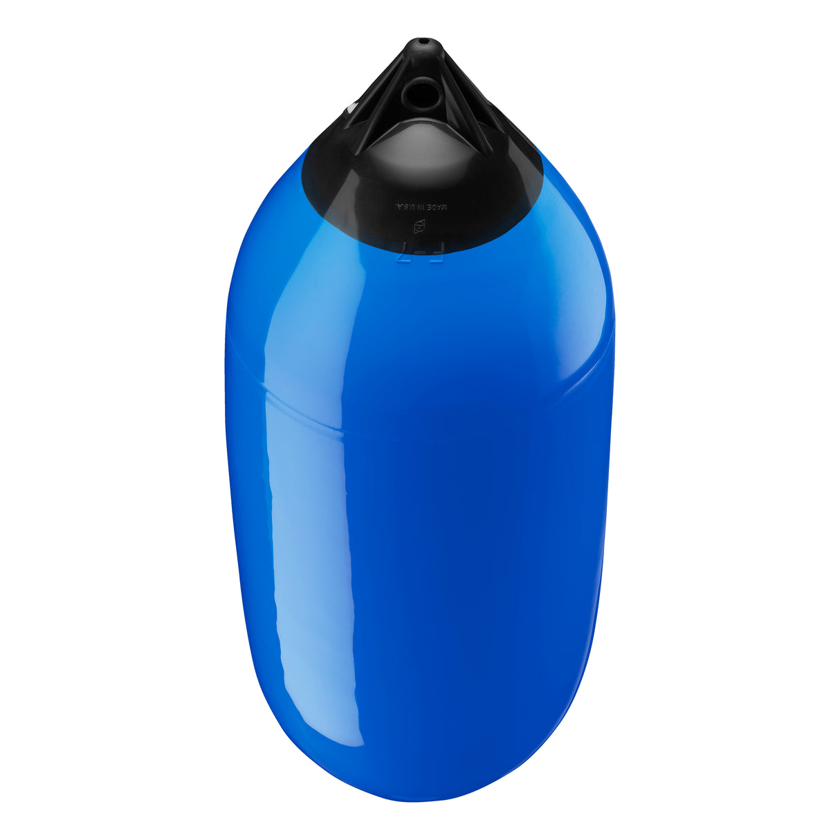 Blue boat fender with Black-Top, Polyform F-7 angled shot