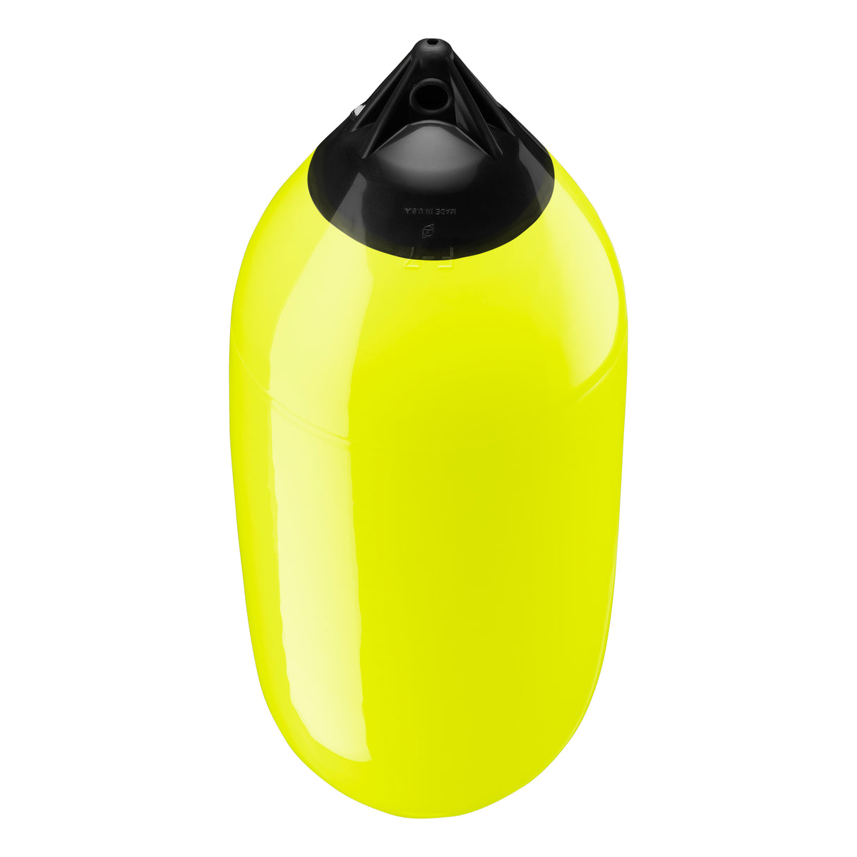 Saturn Yellow boat fender with Black-Top, Polyform F-7 angled shot