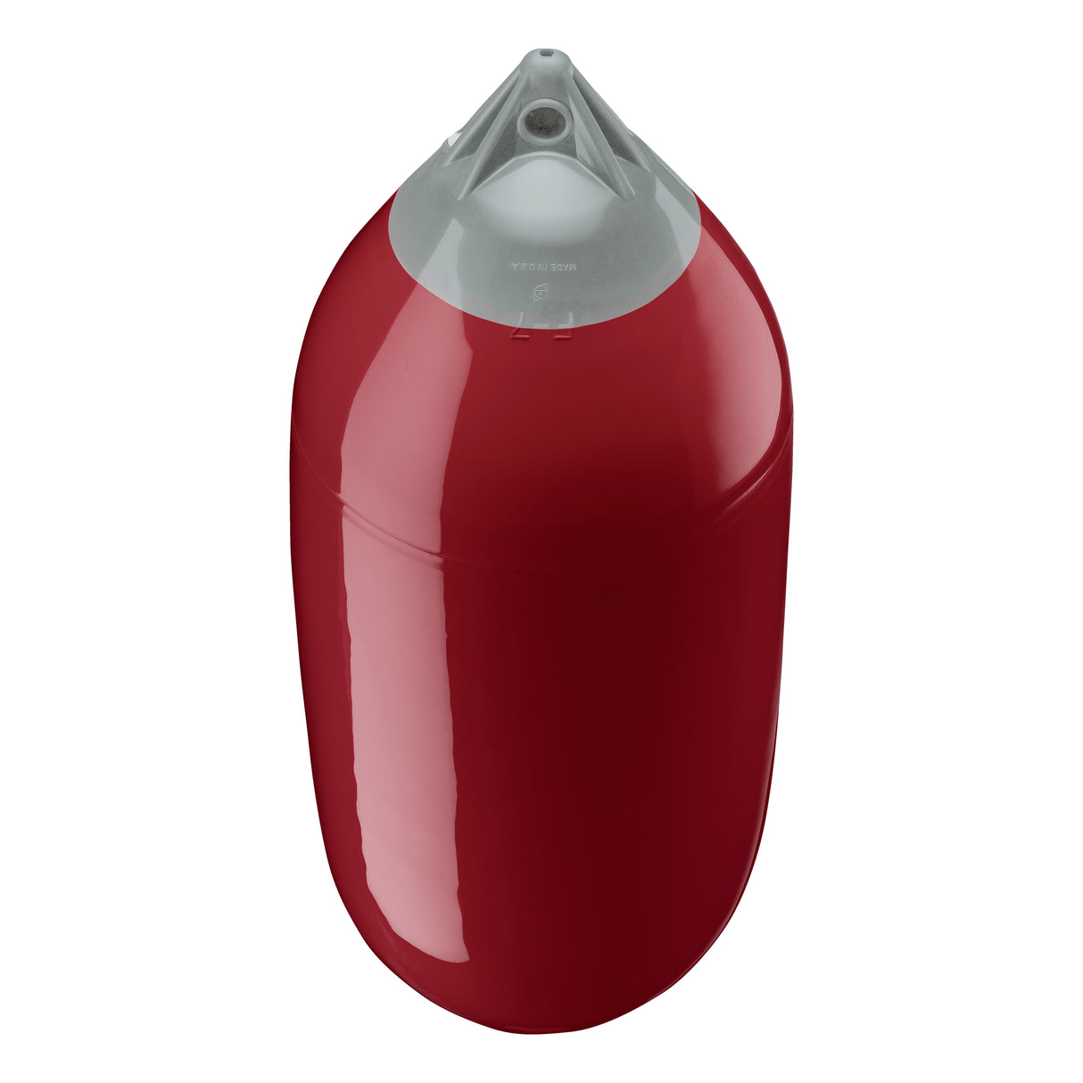 Burgundy boat fender with Grey-Top, Polyform F-7 angled shot