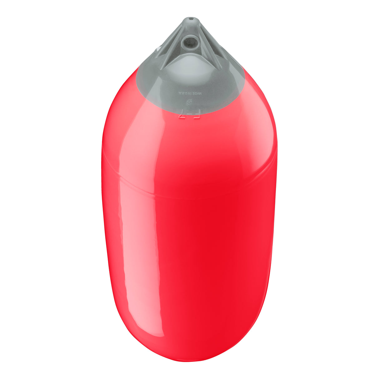 Red boat fender with Grey-Top, Polyform F-7 angled shot