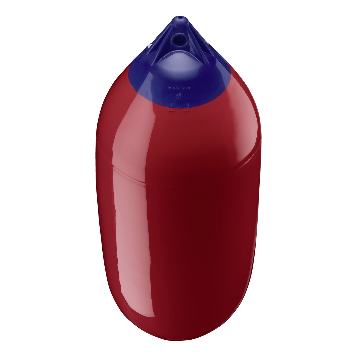 Burgundy boat fender with Navy-Top, Polyform F-7 angled shot