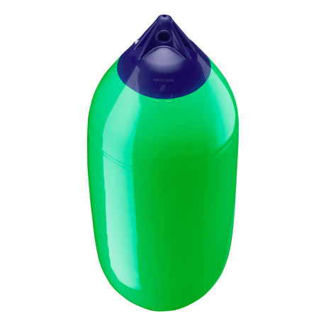 Green boat fender with Navy-Top, Polyform F-7 angled shot