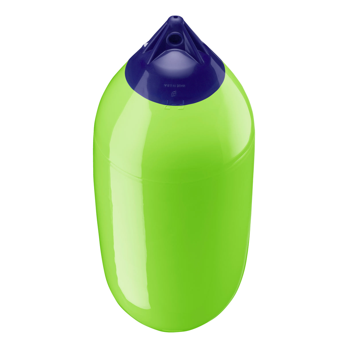 Lime boat fender with Navy-Top, Polyform F-7 angled shot
