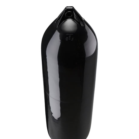Black boat fender with Navy-Top, Polyform F-8 angled shot