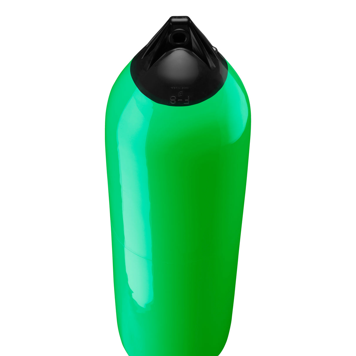 Green boat fender with Navy-Top, Polyform F-8 angled shot