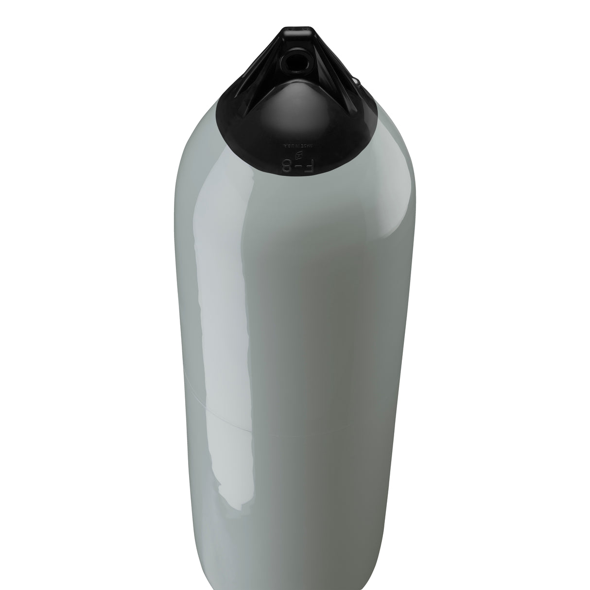 Grey boat fender with Navy-Top, Polyform F-8 angled shot