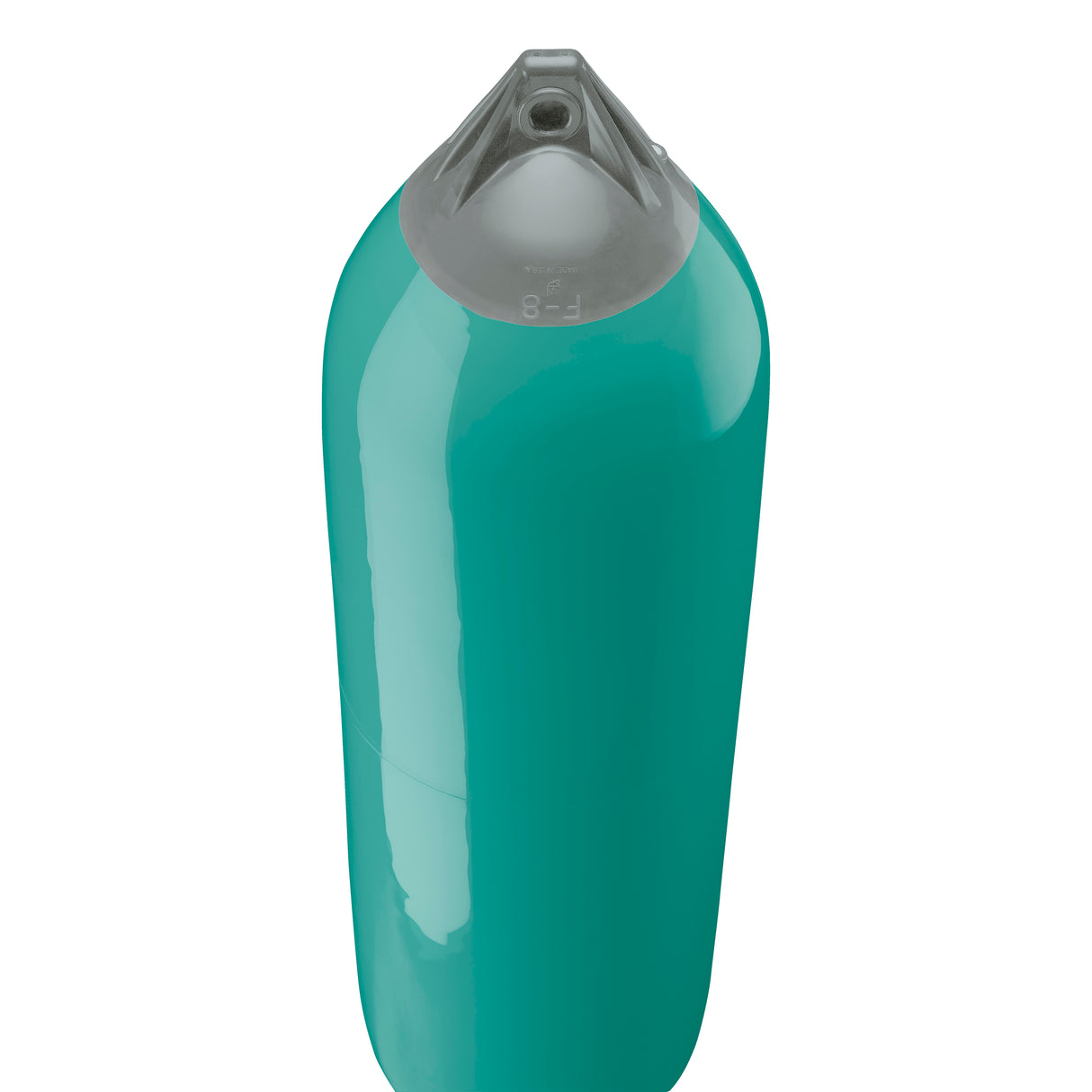 Teal boat fender with Grey-Top, Polyform F-8 angled shot