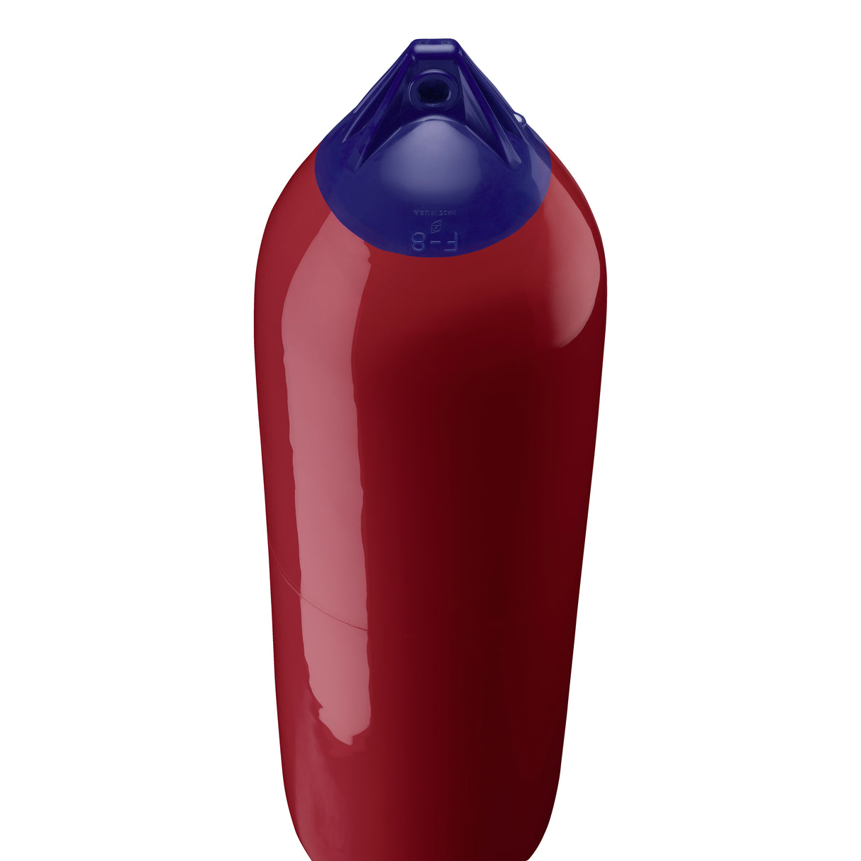 Burgundy boat fender with Navy-Top, Polyform F-8 angled shot