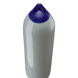 Grey boat fender with Navy-Top, Polyform F-8 angled shot