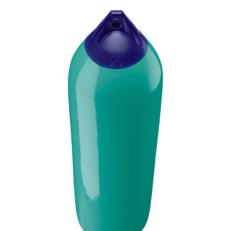 Teal boat fender with Navy-Top, Polyform F-8 angled shot