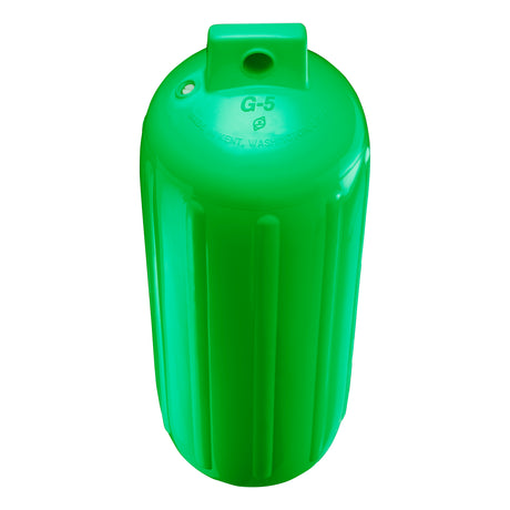 Green boat fender, Polyform G-5 angled shot