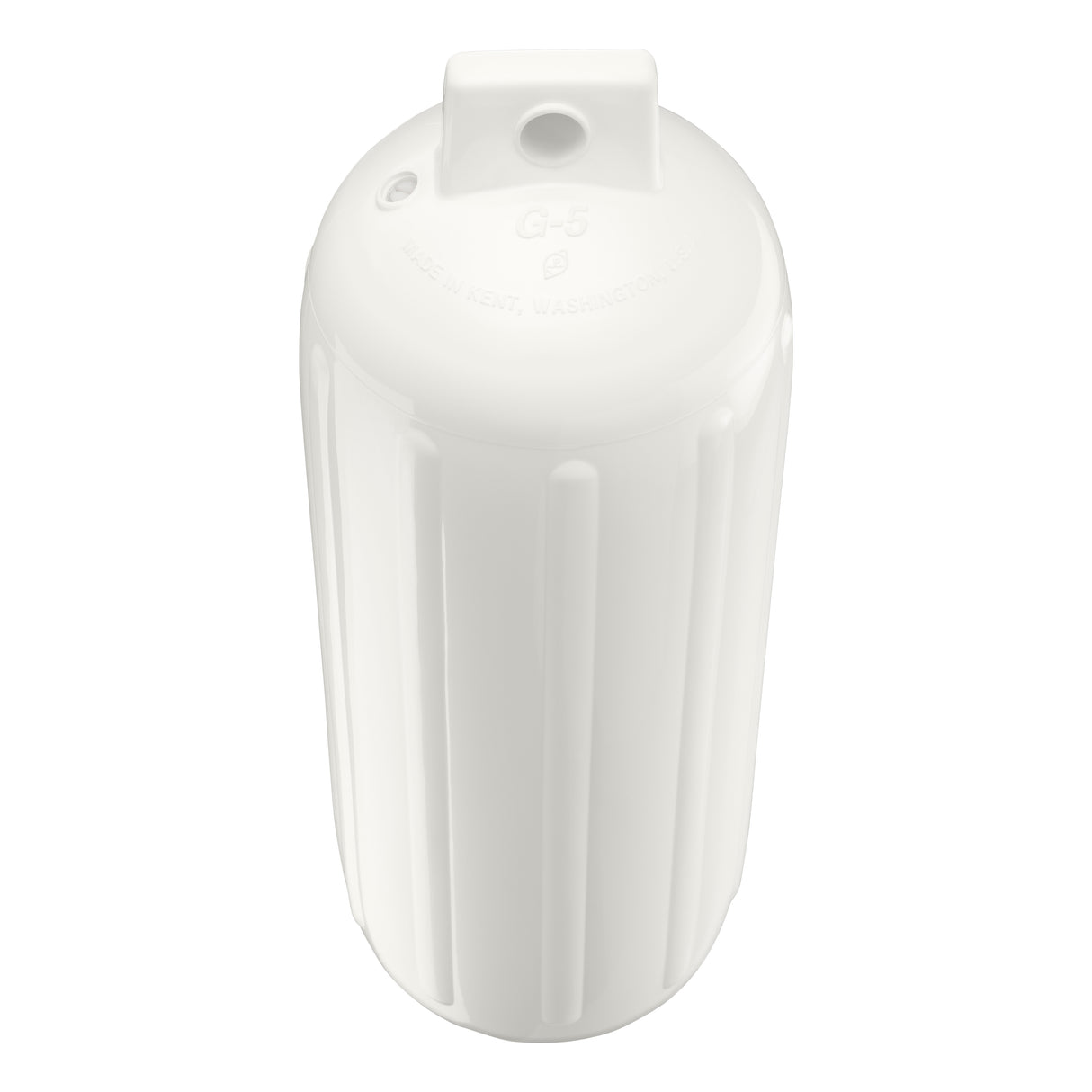White boat fender, Polyform G-5 angled shot