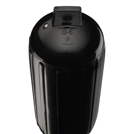 Black boat fender, Polyform G-6 angled shot