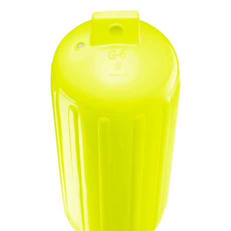 Saturn Yellow boat fender, Polyform G-6 angled shot