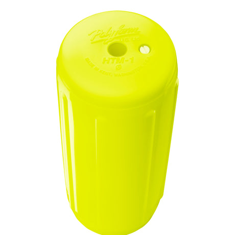 Saturn Yellow hole through center boat fender, Polyform HTM-1 angled shot