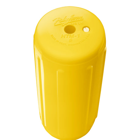 Yellow hole through center boat fender, Polyform HTM-1 angled shot