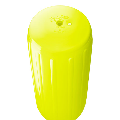 Saturn Yellow hole through center boat fender, Polyform HTM-3 angled shot