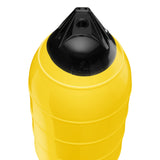Yellow low drag buoy with Black-Top, Polyform LD-4 angled shot